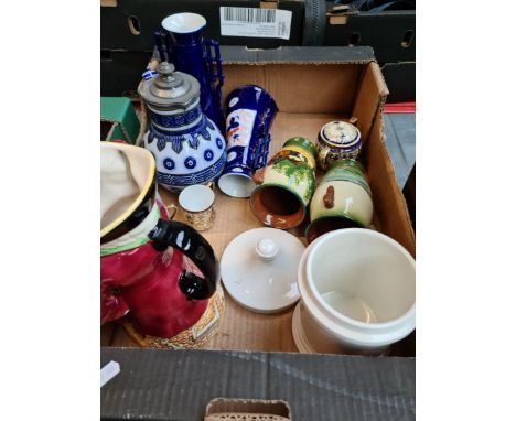 A box of pottery to include Portmeirion, Noritake, studio pottery, etc.Condition:- (Watcombe Torquay vases) general wear thro