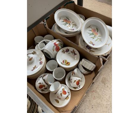 Two boxes of Royal Worcester 'Evesham' teaware, approximately 60 pieces. 