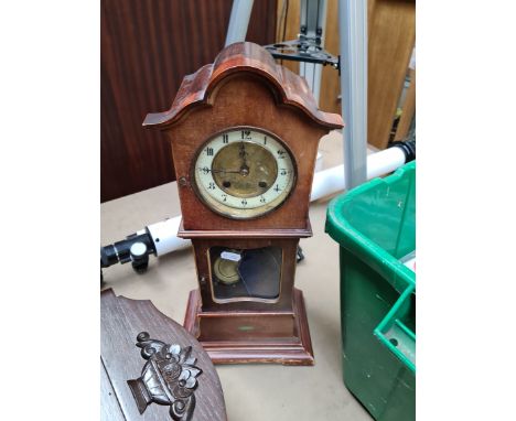 A tall mantel clock with pendulum and key - AF. 