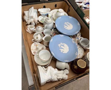 A box of various ceramics to include Wedgwood Jasperware and Nao etc. 