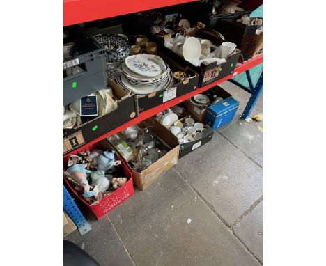 10 boxes of misc pottery and glass to include Royal Worcester, Wedgwood, Aynsley, ornaments, vases, cups, mugs, cloisonné, et