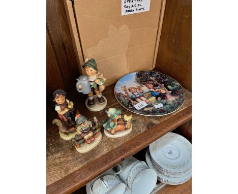 4 Hummel figures including Feeding Time (1972-79), and For Father (1979-90), with a boxed Hummel plate by Danbury Mint 