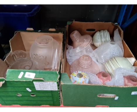 Two boxes of vintage glass light shades. 