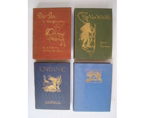 Barrie, J. M.  Rackham Arthur illust, 1907, Hodder and Stoughton, third edition, fifty tipped in colour plates, 4to gilt red 