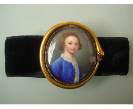 18th Century British School.
Portrait miniature of Peregrine Greathead (1748 - 1766) Nephew of the Duke of Ancaster.  Enamel,