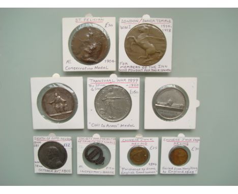 19th Century medals comprising Transvaal War, The National Commemorative Medal 1899 by Spink & Son; Leo XIII AN. XIII, 1890 s