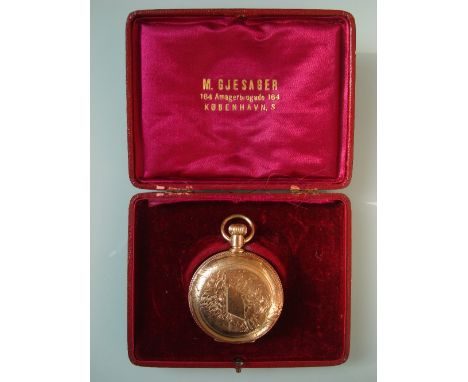 A late 19th Century 14 carat gold Elgin National watch Co full Hunter pocket watch, the white enamel dial with Roman numerals