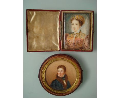 Early 19th Century French School.
Portrait miniature of Lt-Col Hon Henry Percy C.B (1785 - 25).  Watercolour, circular, water