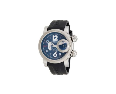 GRAHAM, SWORDFISH GRILLO GMT ALARM, REF. 2SWGSA STAINLESS STEEL WRIST WATCH WITH DATE, DUAL TIME ZONE AND ALARM, NO. 117, CIR