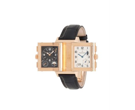 Y JAEGER LECOULTRE, GRAND GMT REVERSO, REF. 240.218AN 18 CARAT GOLD REVERSIBLE WRIST WATCH WITH DATE, POWER RESERVE, DAY AND 