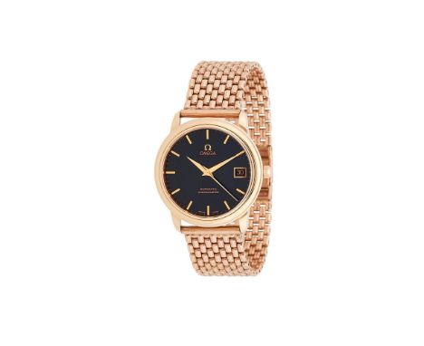 OMEGA, DE VILLE, REF. 4601.54.00A LIMITED EDITION 18 CARAT PINK GOLD WRIST WATCH WITH DATE AND LATER 9 CARAT GOLD BRACELET, N