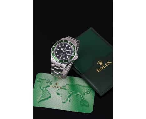 ROLEX, SUBMARINER 'KERMIT', REF. 16610LVA STAINLESS STEEL BRACELET WATCH WITH DATE, CIRCA 2004Movement: Cal. 3135, automatic,