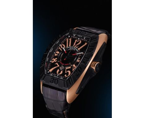 Y FRANCK MULLER, CONQUISTADOR GRAND PRIX, REF. 9900 SC GPA BLACK TITANIUM AND PINK GOLD COLOURED WRIST WATCH WITH DATE, NO. 5