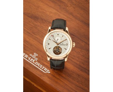 Y JAEGER LECOULTRE, MASTER TOURBILLON, REF. 146.2.34.SAN 18 CARAT GOLD TOURBILLON WRIST WATCH WITH DATE AND DUAL TIME ZONE IN