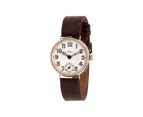 ROLEX, A 9 CARAT GOLD WRIST WATCH, NO. 22457, CIRCA 1925Movement: Manual wind, 15 jewelsCase: 9 carat gold case, hinged snap 