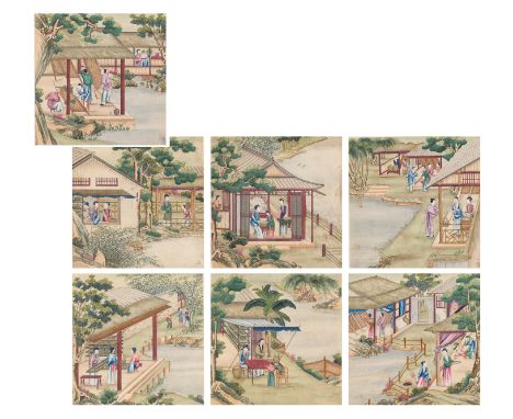 SEVEN 'SILK PRODUCTION' PAINTINGS, AFTER JIAO BINGZHEN (FL. 1689-1726), QING DYNASTYChina, 18th-19th century. Ink and waterco