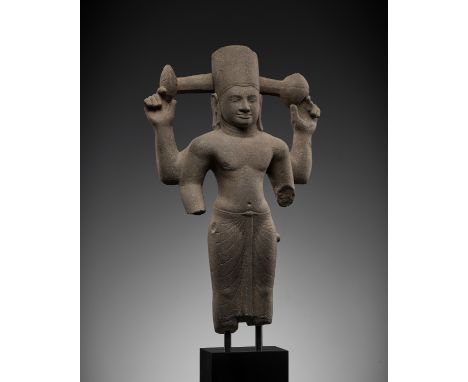 A STONE FIGURE OF VISHNU, PRE-ANGKOR PERIOD, PHNOM DA STYLEAncient region of Funan, Mekong Delta, 7th century. Well carved st