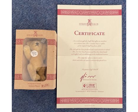 Steiff Miniature club. Fully jointed teddy bear blond 7 1997/98 edition. With original box and certificate. White and red ear