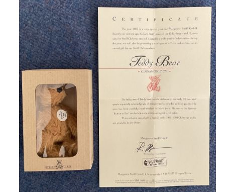 Steiff Miniature Club. Fully jointed Teddy Bear. Cinnamon 7cm. Edition 2002. With original box and certificate. This bear mod