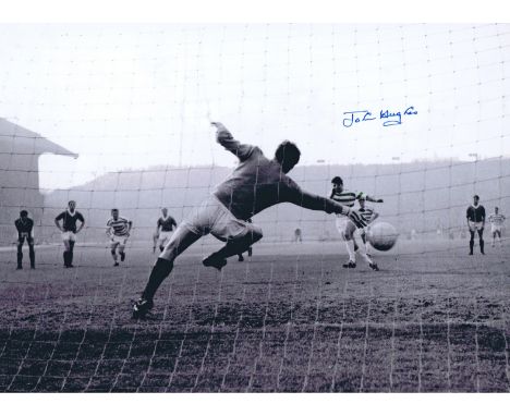 Autographed JOHN HUGHES 16 x 12 photo - Colorized, depicting the Celtic midfielder scoring the winning goal from the penalty 
