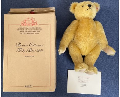 Steiff British Teddy Bear 2001 Brass 45cm, Limited edition No 00026 of 4,000.white and red ear tag with gold plated button. I