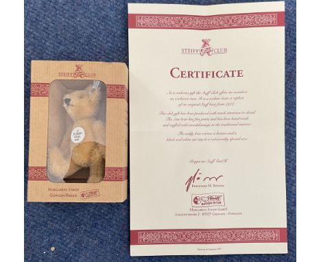 Steiff Miniature club, Fully jointed teddy bear Blond 7 7cm tall. Limited edition 2000. With box and certificate. Black and w