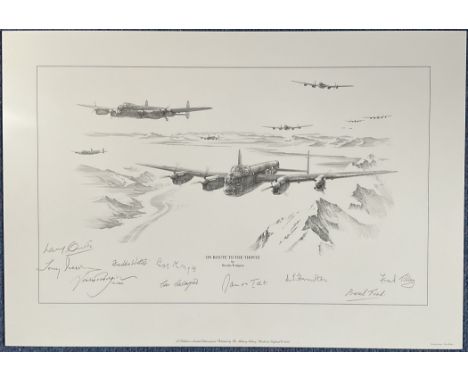 WW2 Black and White Print On Route To The Tirpitz by Nicolas Trudgian Multi Signed by. Good condition. All autographs come wi