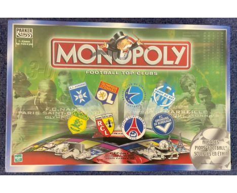 Monopoly game. Monopoly French football top clubs Edition. Produced in 1999 in France. Brand new in box with wrapper on. We c