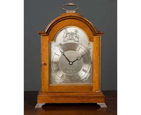 A Garrard limited edition Silver Jubilee table or bracket clock by F.W.Elliot Ltd, the silver face with hallmark and depictin