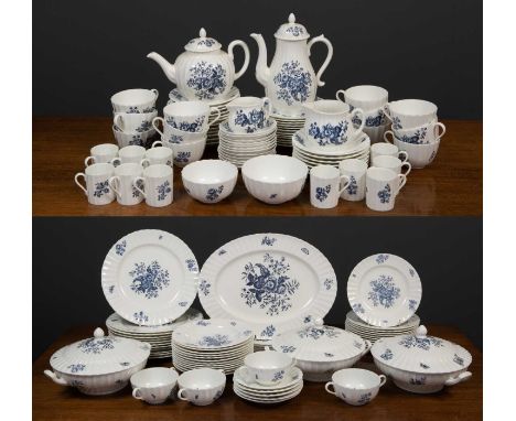 A Royal Worcester Blue Sprays pattern china part dinner service to include dinner plates, bread and butter plates, soup plate