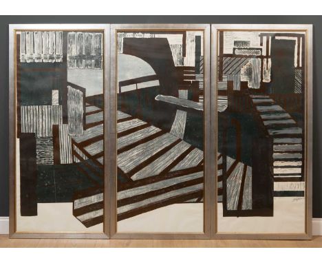 Late 20th century English school 'Dockland', screen print, triptych, signed and dated '87 with title and numbered 1/3, each s