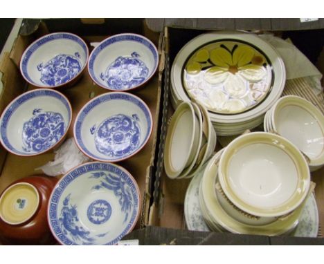 A collection of Japanese Stone Ware Dinner Plates : together with Royal Doulton similar items and Six Japanese rice / soup bo