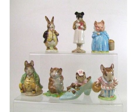 Beswick Beatrix potter figures: Mrs Tiddle Mouse, The old Woman who lived in a shoe, Aunt Pettitoes, Pickles, Mr Benjamin Bun