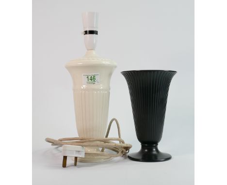 Wedgwood Creamware Lamp Base: together with similar black ribbed vase, height of tallest 26cm to fitting(2)