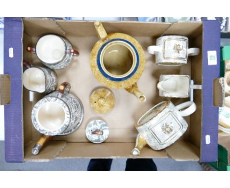 A mixed collection of items to include: Sadler Tea Service, Arthur Wood Silver Shield patterned similar items and large fire 