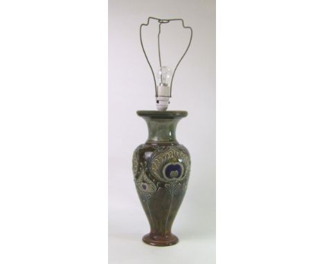 Old Doulton large stoneware lamp: by Eliza Simmance 