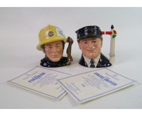 Two Royal Doulton character jugs Fireman D6839 and Engine Driver D6823: from the journey through Britain series, with certifi