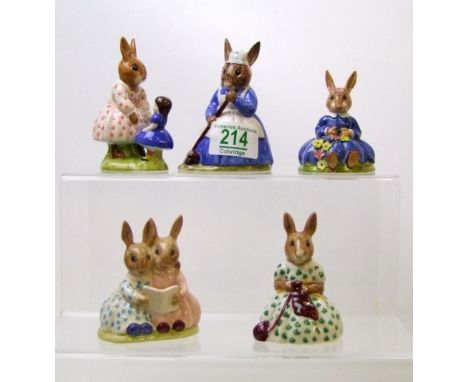 Royal Doulton Bunnykins figures to include: DB6 Clean Sweep, DB7 Daisie Bunnykins Spring Time, DB8 Dollie Bunnykins Playtime,