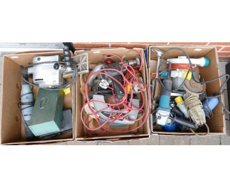 A large collection of vintage electrical hand tools to include: routers, grinder, Tarplaner, drills etc (3) 