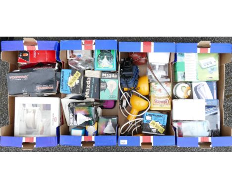 A mixed collection of items to include: photographic bulbs, lighting, house hold items etc(4) 