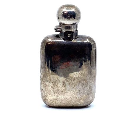 Silver pocket flask with a hinged lid with rotating catch, marks for London,1932, height 11cm, width 6cm, 2.5 ozt