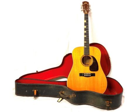 Levin LT-18 Swedish made acoustic guitar with solid spruce top and mahogany back and sides. Mother of pearl offset position m