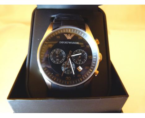 Emporio Armani AR5905 gents chronograph rose gold black wristwatch
