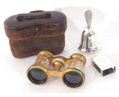 Mixed Lot: Edwardian silver plain polished matchbox sleeve, Birmingham 1910, George Unite, a Danish metal table bell, togethe