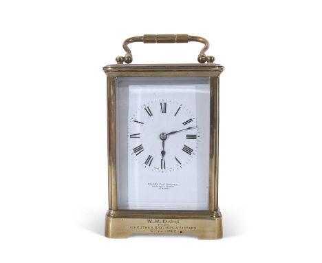First quarter of the 20th century large French brass and glass panelled carriage clock of plain design, open escapement to th