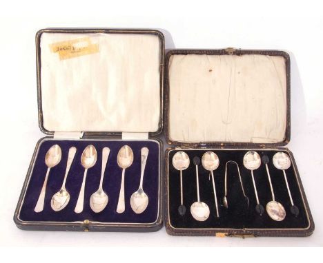 Mixed Lot: cased set of six silver tea spoons, Sheffield 1922, James Deakin &amp; Son, together with a cased set of six silve