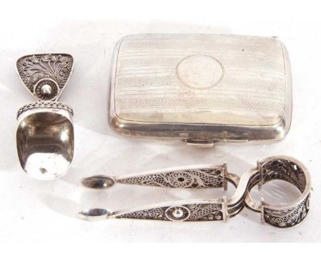 Mixed Lot: George V silver cigarette case of rectangular curved shape, Birmingham 1918, maker's mark F H Adams Ltd, 78gms, to