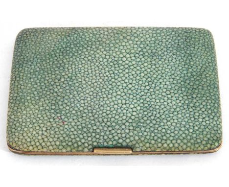 Antique shagreen and brass cigarette case, 11 x 8.5cm