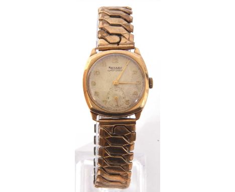 Third quarter of the 20th century mid-sized 9ct gold cased Rotary 'Super-Sports' wrist watch, gold hands to a cream coloured 