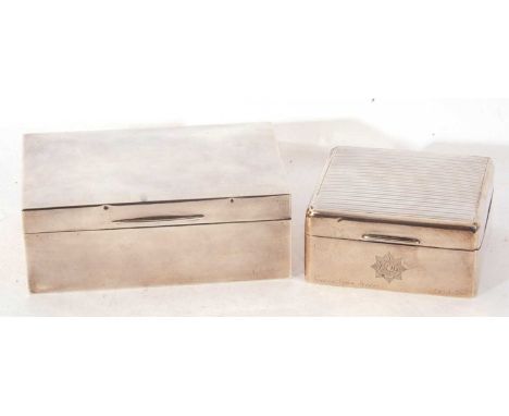 Mixed Lot: George VI silver table cigarette box of plain polished rectangular form, slight domed lid, full length hinge to li